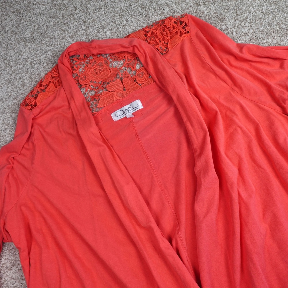 Diane Gilman Coral Orange Lace Crochet Back Open Front Cardigan‎ Plus Size 1X